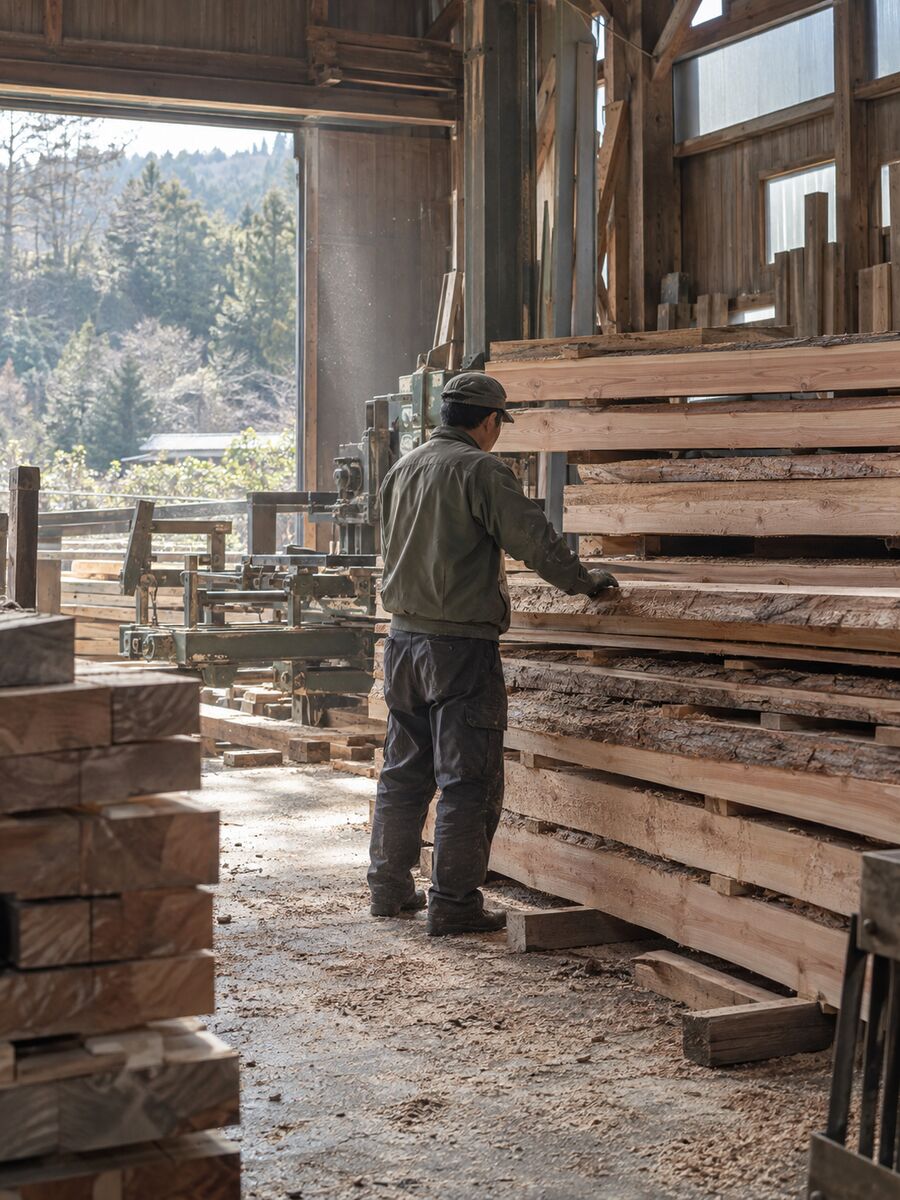 仮素材:製材所のようす